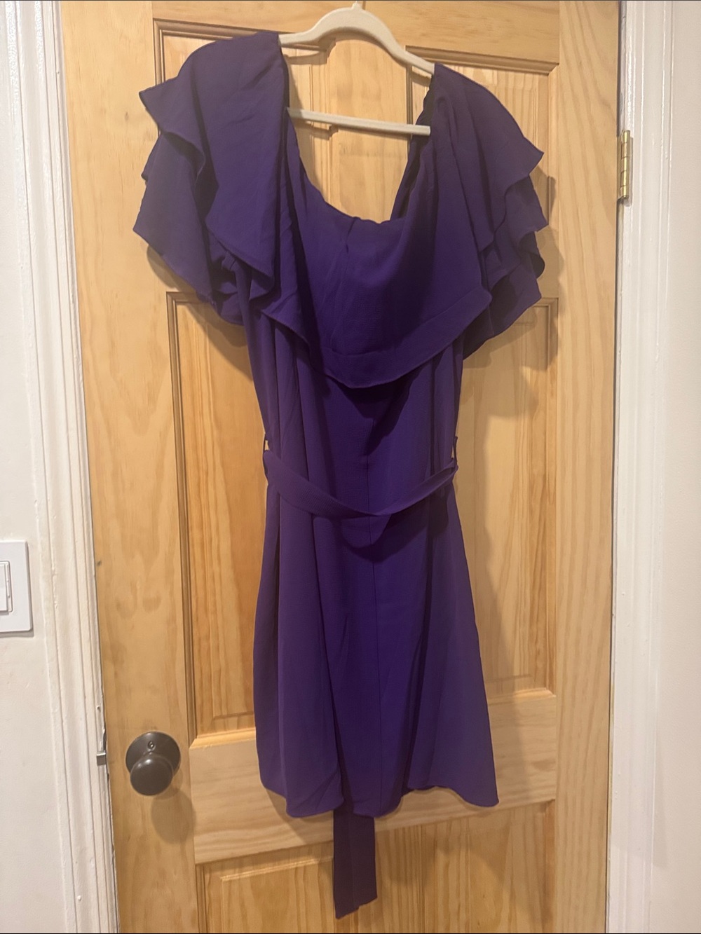 City Chic Deep Purple Ruffle Off-Shoulder Mini Dress